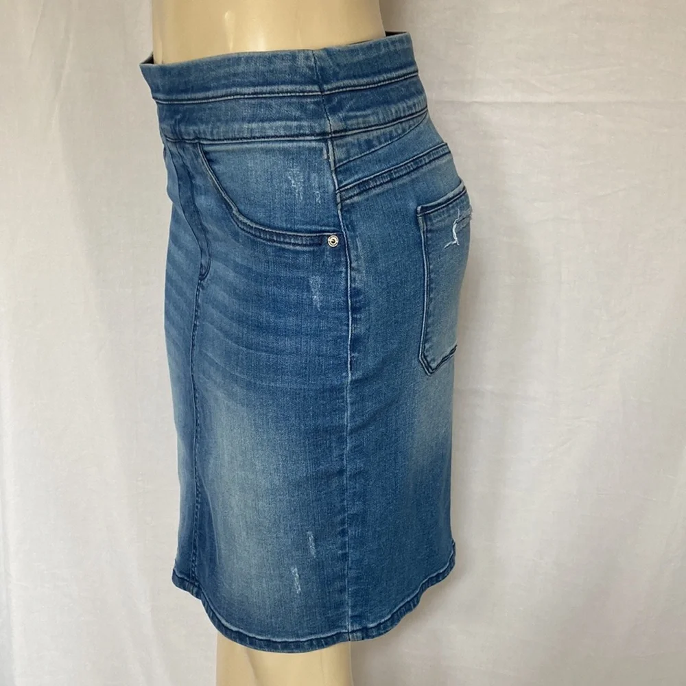 DEMOCRACY Jeans DISTRESSED Blue Denim Size 6 Pull On Glider Pencil Skirt NWOT_3